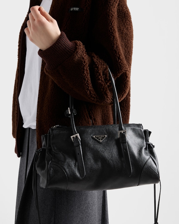 Prada Bonnie中号复古皮革托特包 - 黑色 Prada Bonnie中号复古皮革托特包 - 黑色