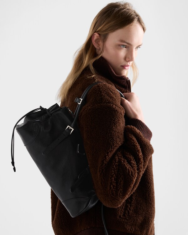 Prada Bonnie中号复古皮革托特包 - 黑色 Prada Bonnie中号复古皮革托特包 - 黑色
