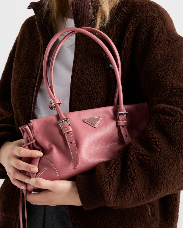 Prada Bonnie中号复古皮革托特包 - 莲花粉 Prada Bonnie中号复古皮革托特包 - 莲花粉