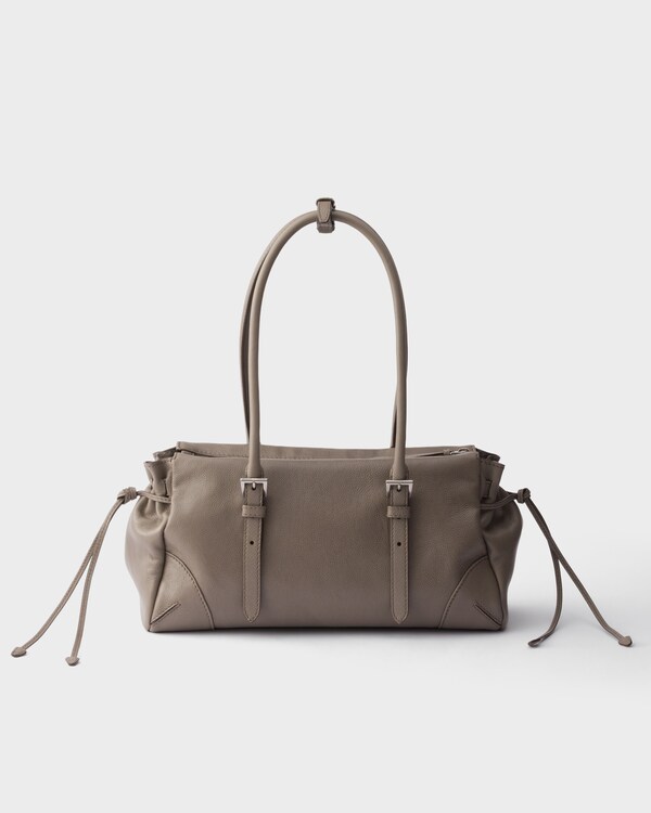 Prada Bonnie中号复古皮革托特包 - 黏土灰色 Prada Bonnie中号复古皮革托特包 - 黏土灰色