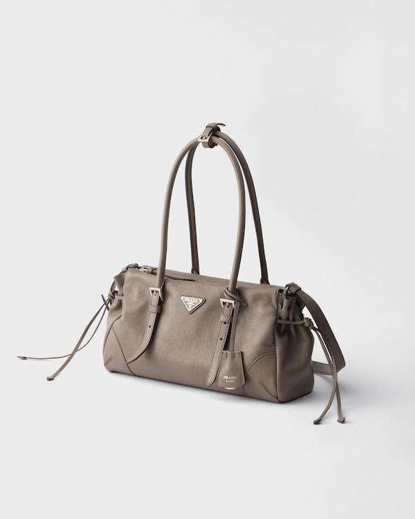Prada Bonnie中号复古皮革托特包 - 黏土灰色 Prada Bonnie中号复古皮革托特包 - 黏土灰色