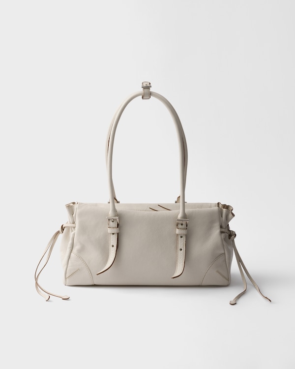 Prada Bonnie中号复古皮革托特包 - 粉笔白 Prada Bonnie中号复古皮革托特包 - 粉笔白
