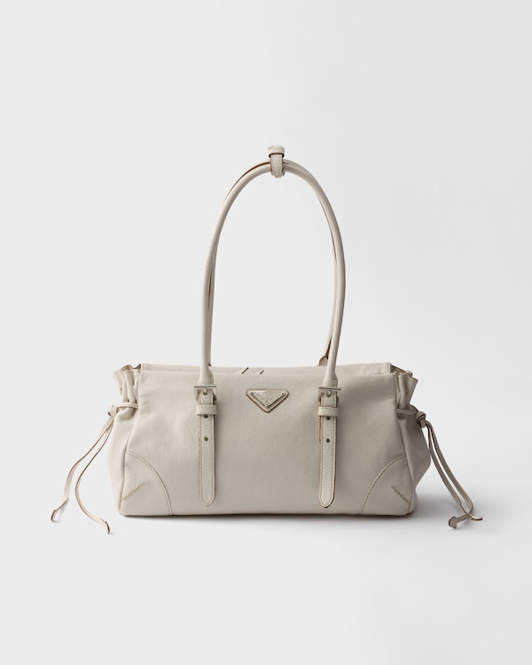 Prada Bonnie中号复古皮革托特包 - 粉笔白 Prada Bonnie中号复古皮革托特包 - 粉笔白