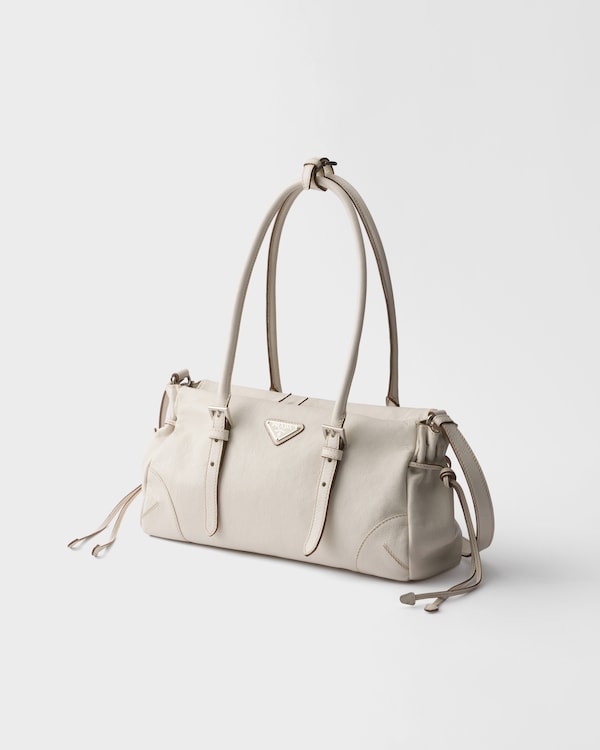 Prada Bonnie中号复古皮革托特包 - 粉笔白 Prada Bonnie中号复古皮革托特包 - 粉笔白