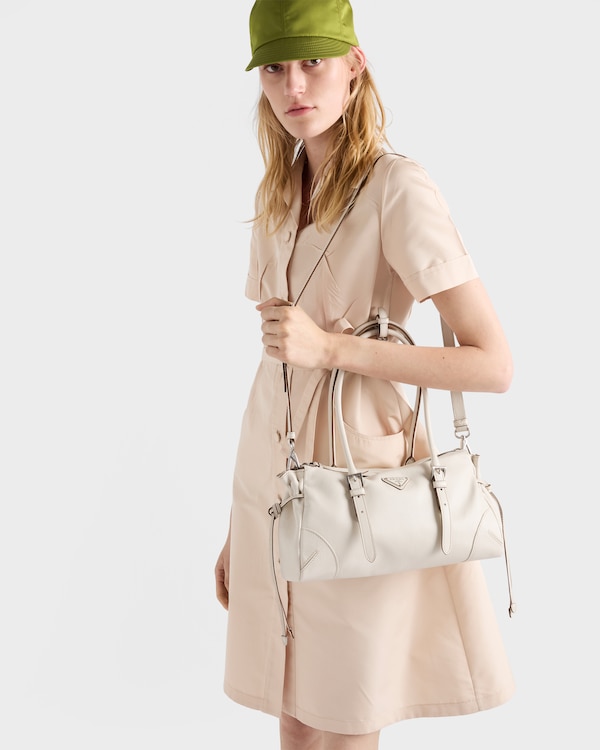 Prada Karin中号复古皮革托特包 - 粉笔白 Prada Karin中号复古皮革托特包 - 粉笔白