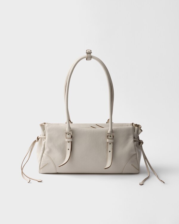 Prada Karin中号复古皮革托特包 - 粉笔白 Prada Karin中号复古皮革托特包 - 粉笔白
