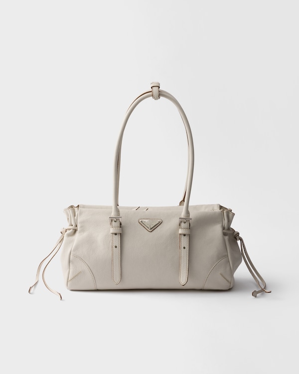 Prada Karin中号复古皮革托特包 - 粉笔白 Prada Karin中号复古皮革托特包 - 粉笔白