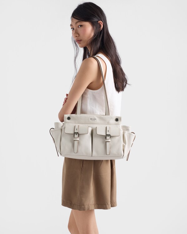 Prada Route medium leather tote bag - Chalk White Prada Route medium leather tote bag - Chalk White