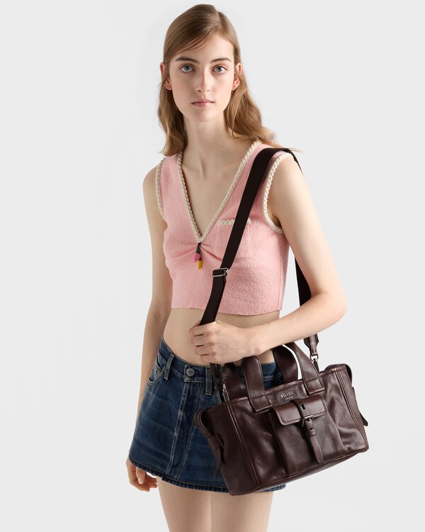 Prada Route 中号皮革手提包 - 可可棕 Prada Route 中号皮革手提包 - 可可棕