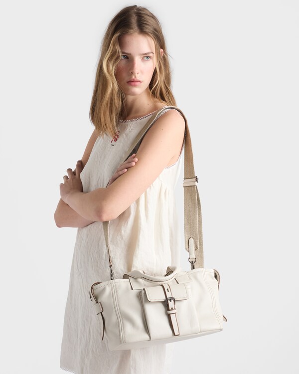 Prada Route medium leather tote bag - Chalk White Prada Route medium leather tote bag - Chalk White