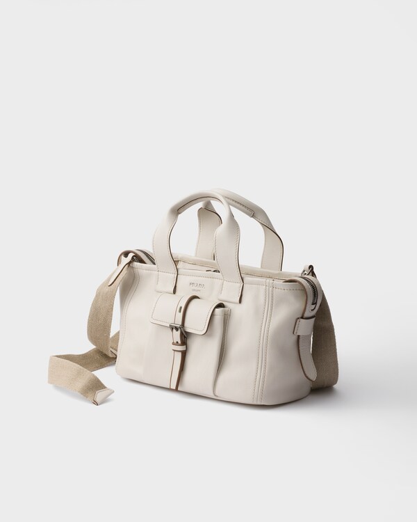 Prada Route medium leather tote bag - Chalk White Prada Route medium leather tote bag - Chalk White