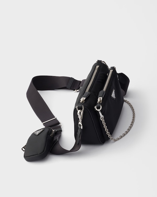 Re-Nylon与Saffiano皮革迷你单肩包 - 黑色 Re-Nylon与Saffiano皮革迷你单肩包 - 黑色