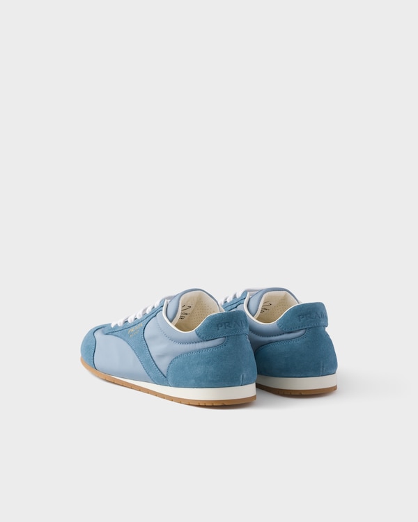 Re-Nylon and suede laced sneakers - Astral Blue Re-Nylon and suede laced sneakers - Astral Blue