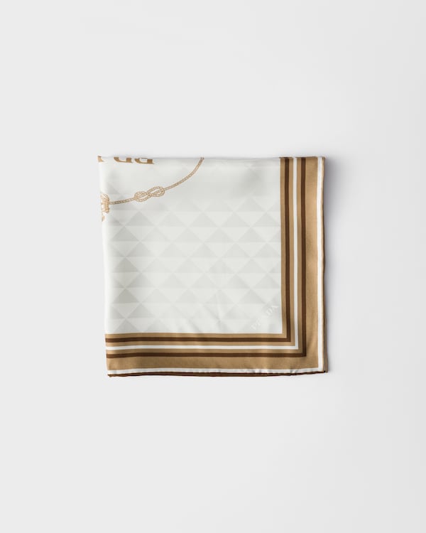 Printed silk twill jacquard scarf 55 - Chalk White/Camel Printed silk twill jacquard scarf 55 - Chalk White/Camel