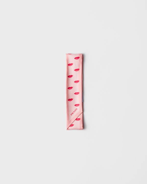 Printed silk twill skinny scarf - Alabaster Pink Printed silk twill skinny scarf - Alabaster Pink