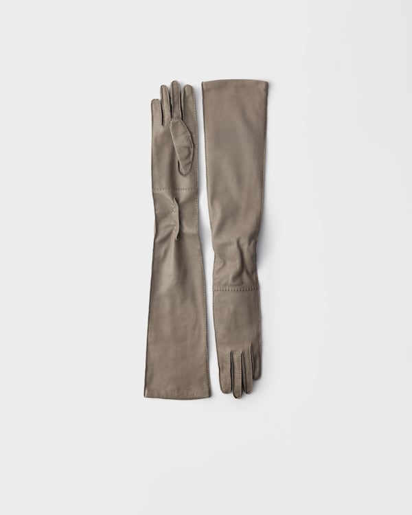Leather Long Gloves - Grey Leather Long Gloves - Grey