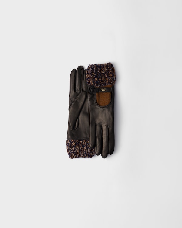 Nappa leather and mélange knit gloves - Navy Blue/Rust Nappa leather and mélange knit gloves - Navy Blue/Rust