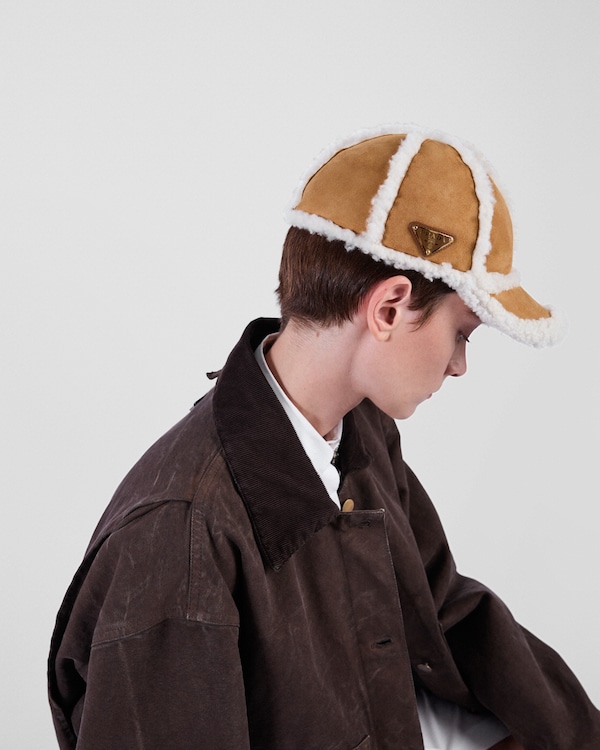 Suede shearling baseball cap - Honey Suede shearling baseball cap - Honey