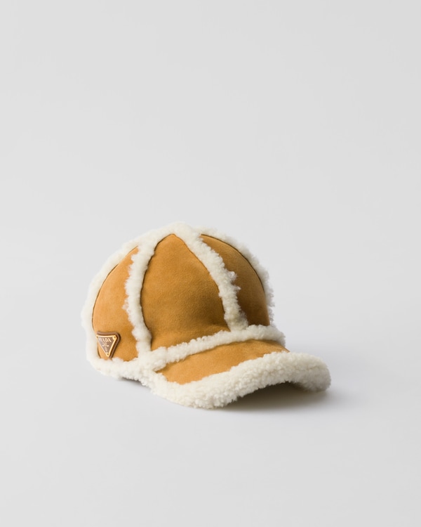 Suede shearling baseball cap - Honey Suede shearling baseball cap - Honey