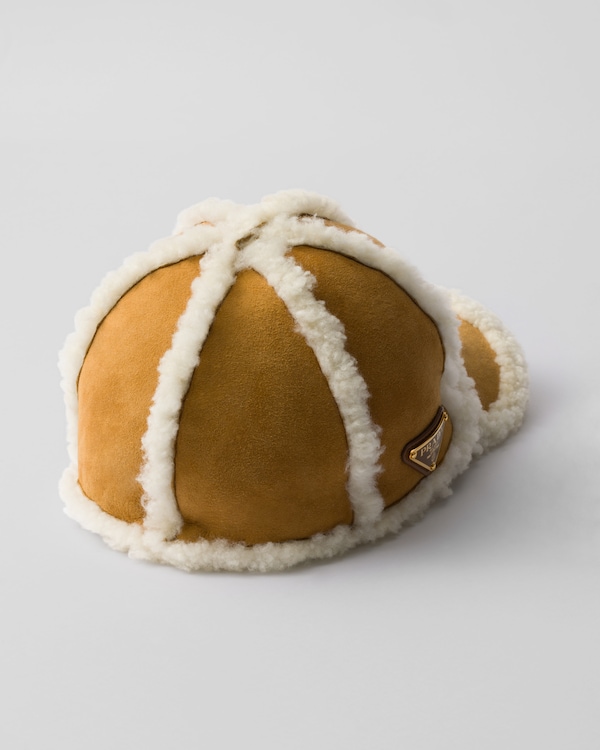 Suede shearling baseball cap - Honey Suede shearling baseball cap - Honey