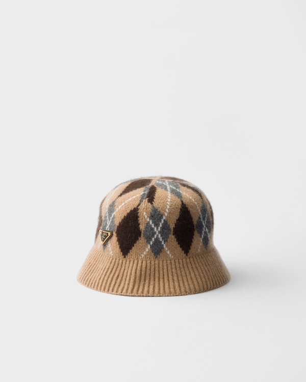 Argyle knit bucket hat - Camel Brown Argyle knit bucket hat - Camel Brown