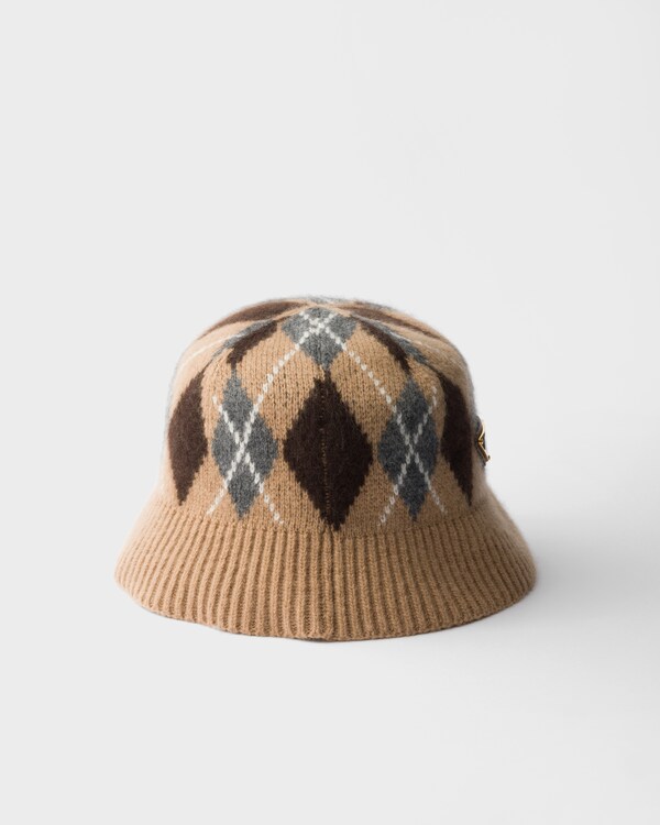 Argyle knit bucket hat - Camel Brown Argyle knit bucket hat - Camel Brown