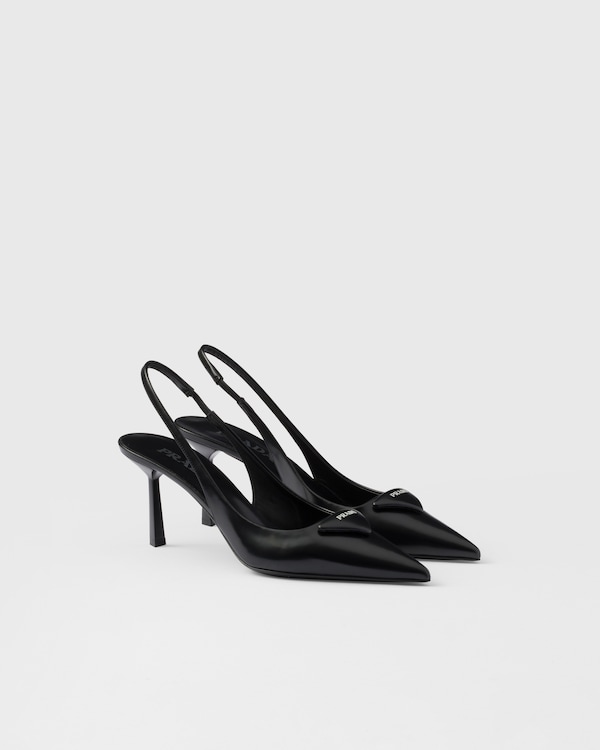 Brushed leather slingback pumps - Black Brushed leather slingback pumps - Black