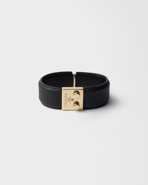 Metal and Saffiano leather bracelet - Black Metal and Saffiano leather bracelet - Black