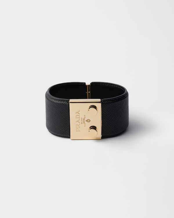 Metal and Saffiano leather bracelet - Black Metal and Saffiano leather bracelet - Black