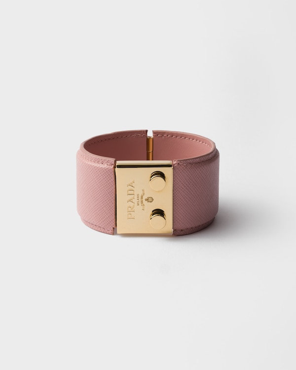 Metal and Saffiano leather bracelet - Peach Metal and Saffiano leather bracelet - Peach