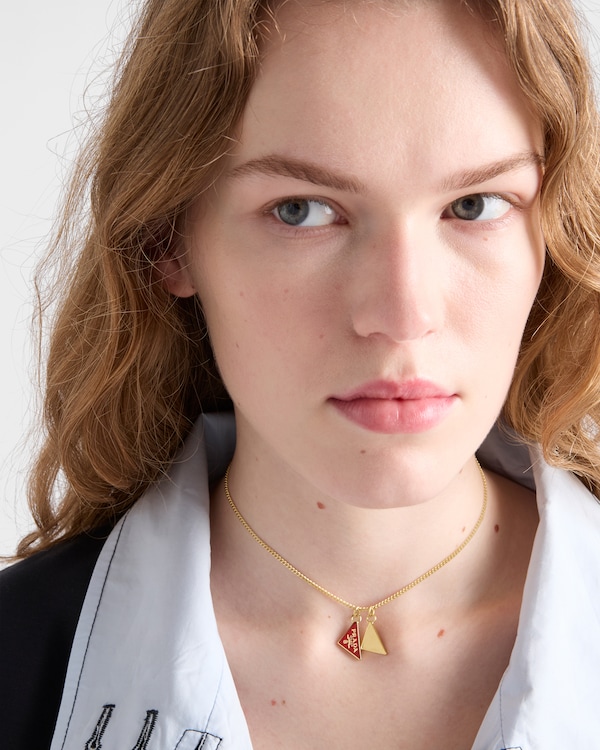 Enameled metal necklace - Gold/Fiery Red Enameled metal necklace - Gold/Fiery Red