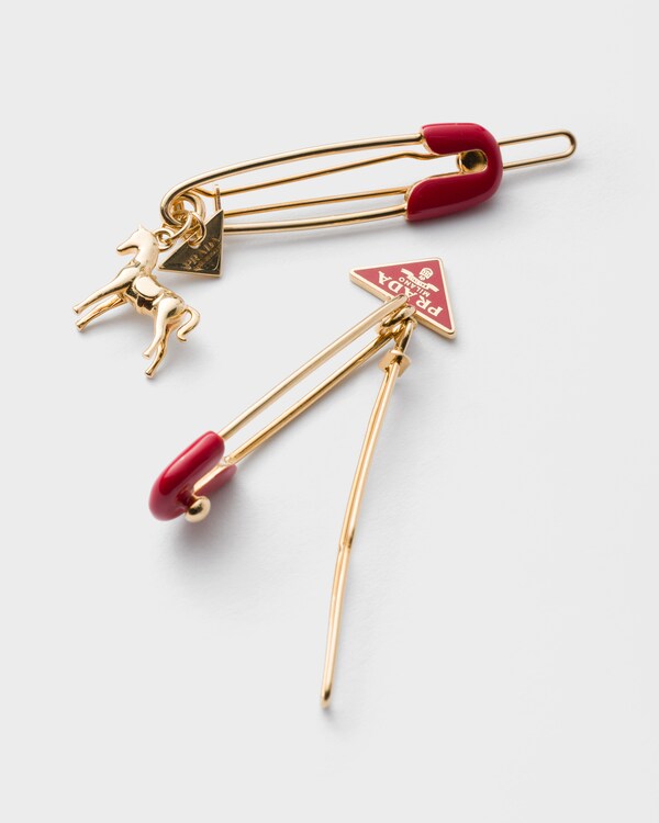 Enameled metal barrettes - Fiery Red Enameled metal barrettes - Fiery Red