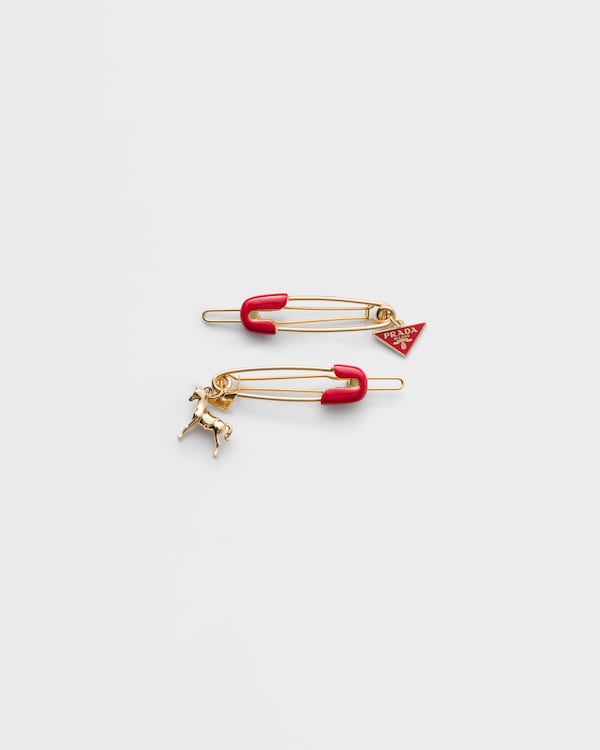 Enameled metal barrettes - Fiery Red Enameled metal barrettes - Fiery Red