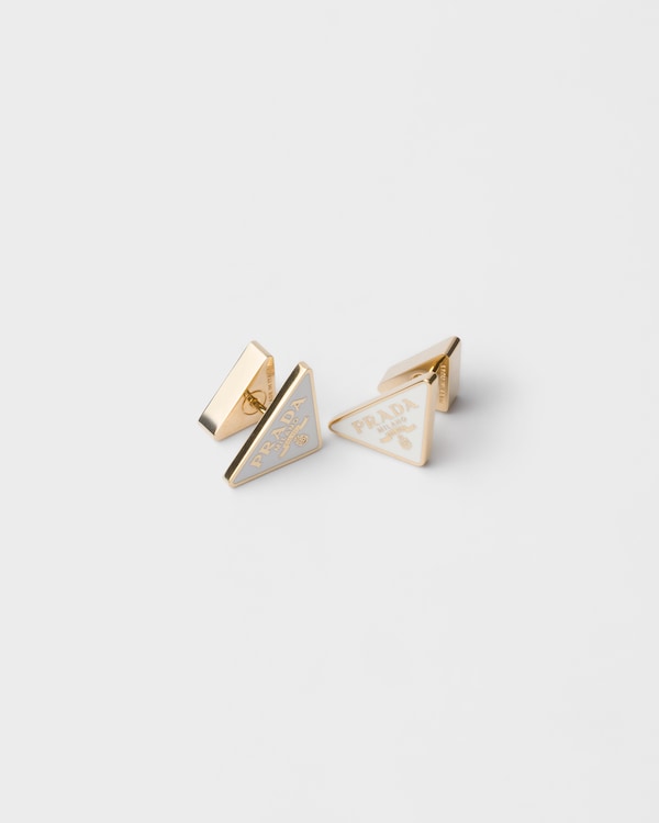 Enameled metal earrings - Gold/White Enameled metal earrings - Gold/White