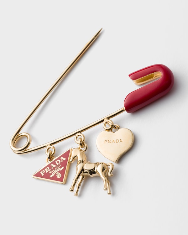 Enameled metal brooch - Fire Engine Red/Gold Enameled metal brooch - Fire Engine Red/Gold