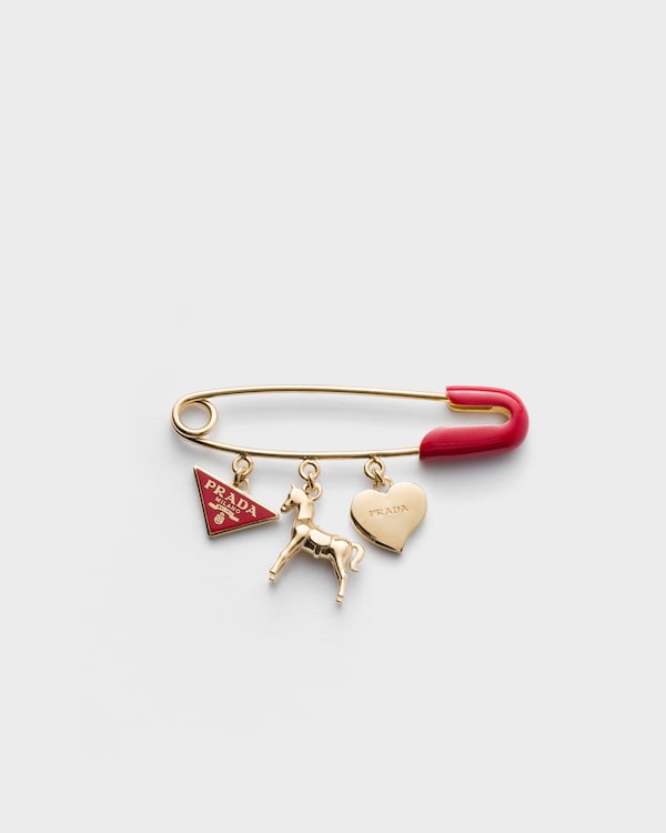 Enameled metal brooch - Fire Engine Red/Gold Enameled metal brooch - Fire Engine Red/Gold