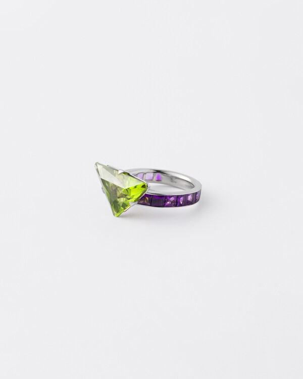 Couleur Vivante solitaire ring - white gold with peridot and amethyst - Gold/Peridot/Amethyst Couleur Vivante solitaire ring - white gold with peridot and amethyst - Gold/Peridot/Amethyst