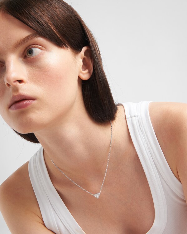 Eternal Gold micro triangle pendant necklace in white gold and diamonds - White Gold/ White Eternal Gold micro triangle pendant necklace in white gold and diamonds - White Gold/ White