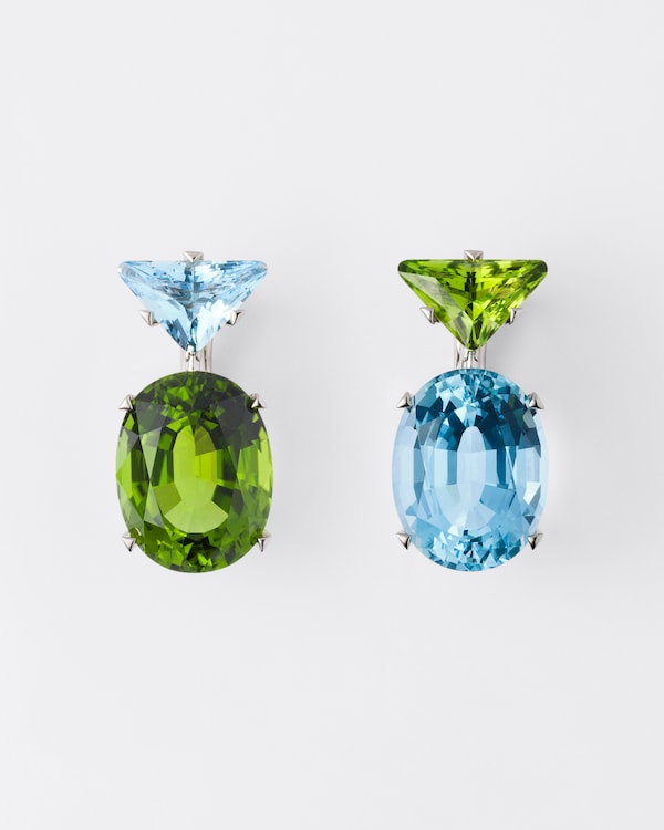 Couleur Vivante吊坠耳环 - 白金材质,配海蓝宝石和橄榄石 - 金色/海蓝宝石/橄榄石 Couleur Vivante吊坠耳环 - 白金材质,配海蓝宝石和橄榄石 - 金色/海蓝宝石/橄榄石