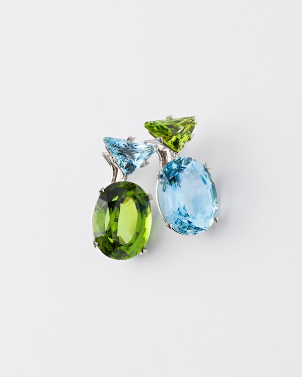 Couleur Vivante吊坠耳环 - 白金材质,配海蓝宝石和橄榄石 - 金色/海蓝宝石/橄榄石 Couleur Vivante吊坠耳环 - 白金材质,配海蓝宝石和橄榄石 - 金色/海蓝宝石/橄榄石