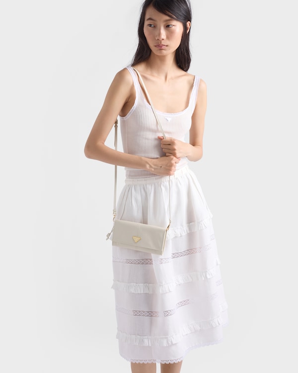 Leather wallet with shoulder strap - White Leather wallet with shoulder strap - White