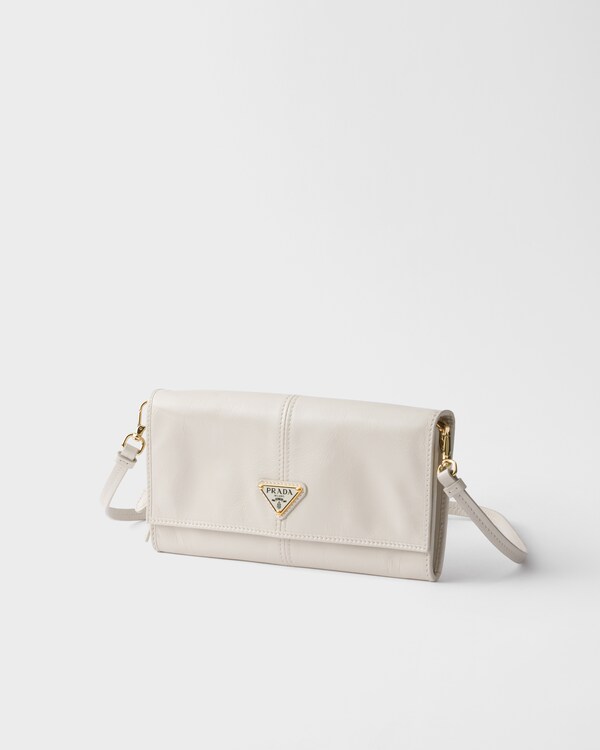 Leather wallet with shoulder strap - White Leather wallet with shoulder strap - White