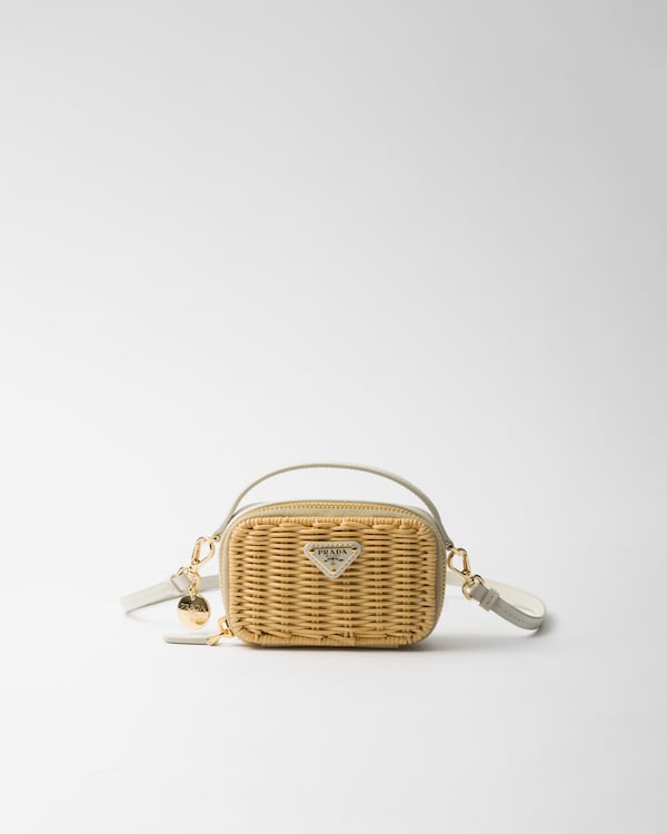 Wicker and leather mini-pouch - Tan/White Wicker and leather mini-pouch - Tan/White