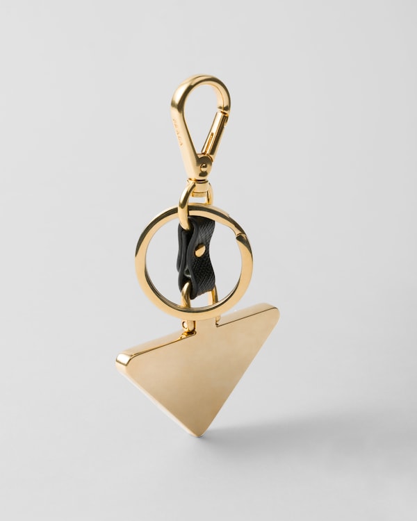 Saffiano leather and metal keychain - Black Saffiano leather and metal keychain - Black