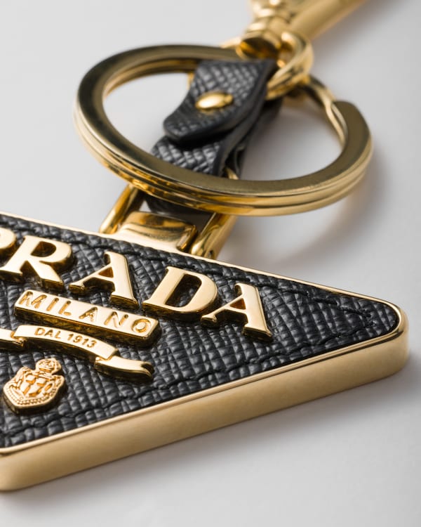 Saffiano leather and metal keychain - Black Saffiano leather and metal keychain - Black