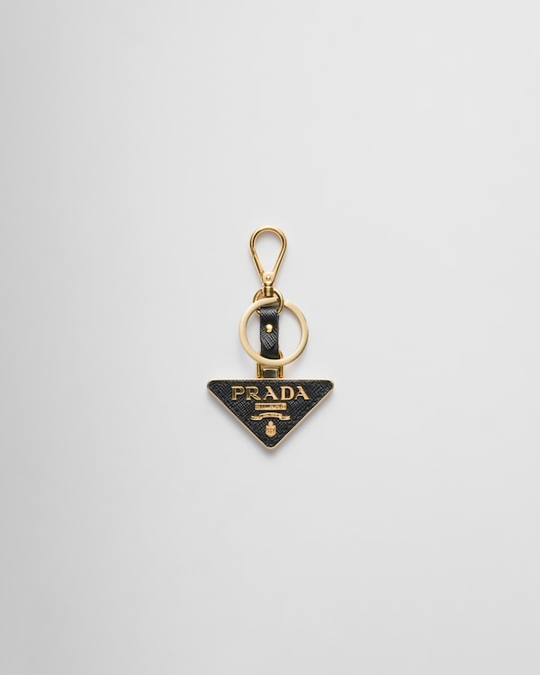 Saffiano leather and metal keychain - Black Saffiano leather and metal keychain - Black