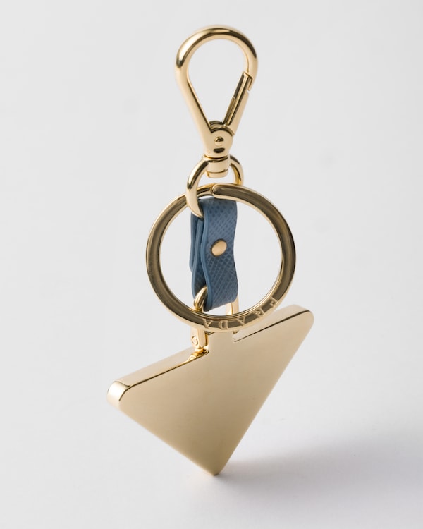 Saffiano leather and metal keychain - Astral Blue Saffiano leather and metal keychain - Astral Blue