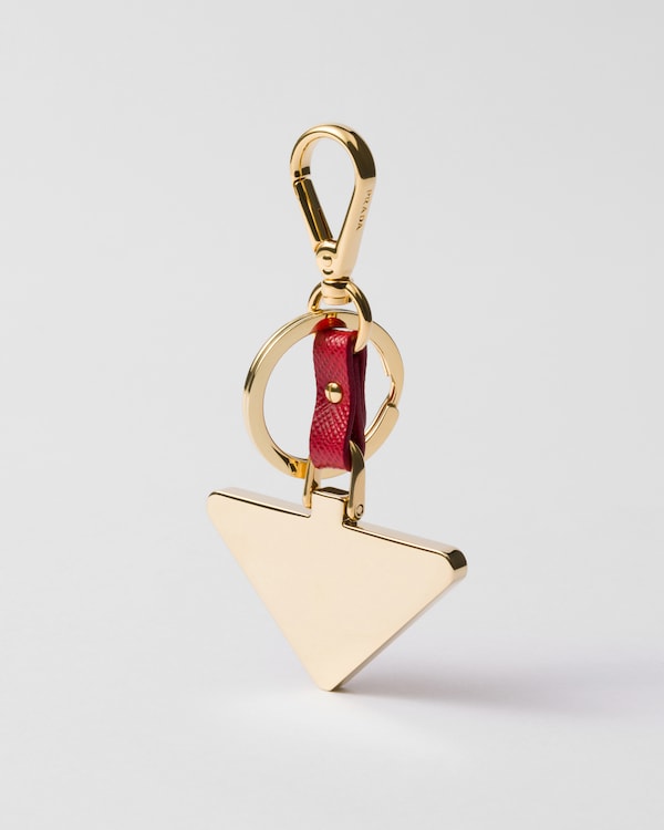 Saffiano leather and metal keychain - Fiery Red Saffiano leather and metal keychain - Fiery Red