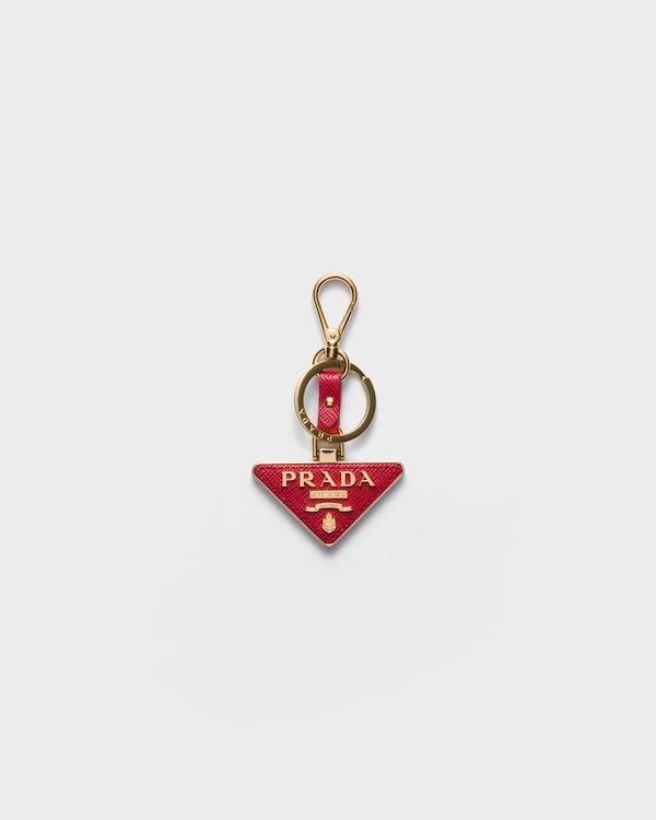 Saffiano leather and metal keychain - Fiery Red Saffiano leather and metal keychain - Fiery Red