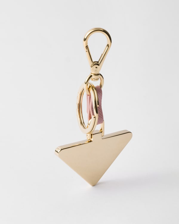 Saffiano leather and metal keychain - Peach Saffiano leather and metal keychain - Peach